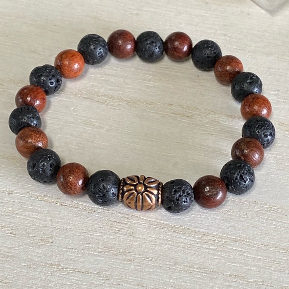 Wood & Lava Stone Bracelet - Unisex - Picture 2 of 7